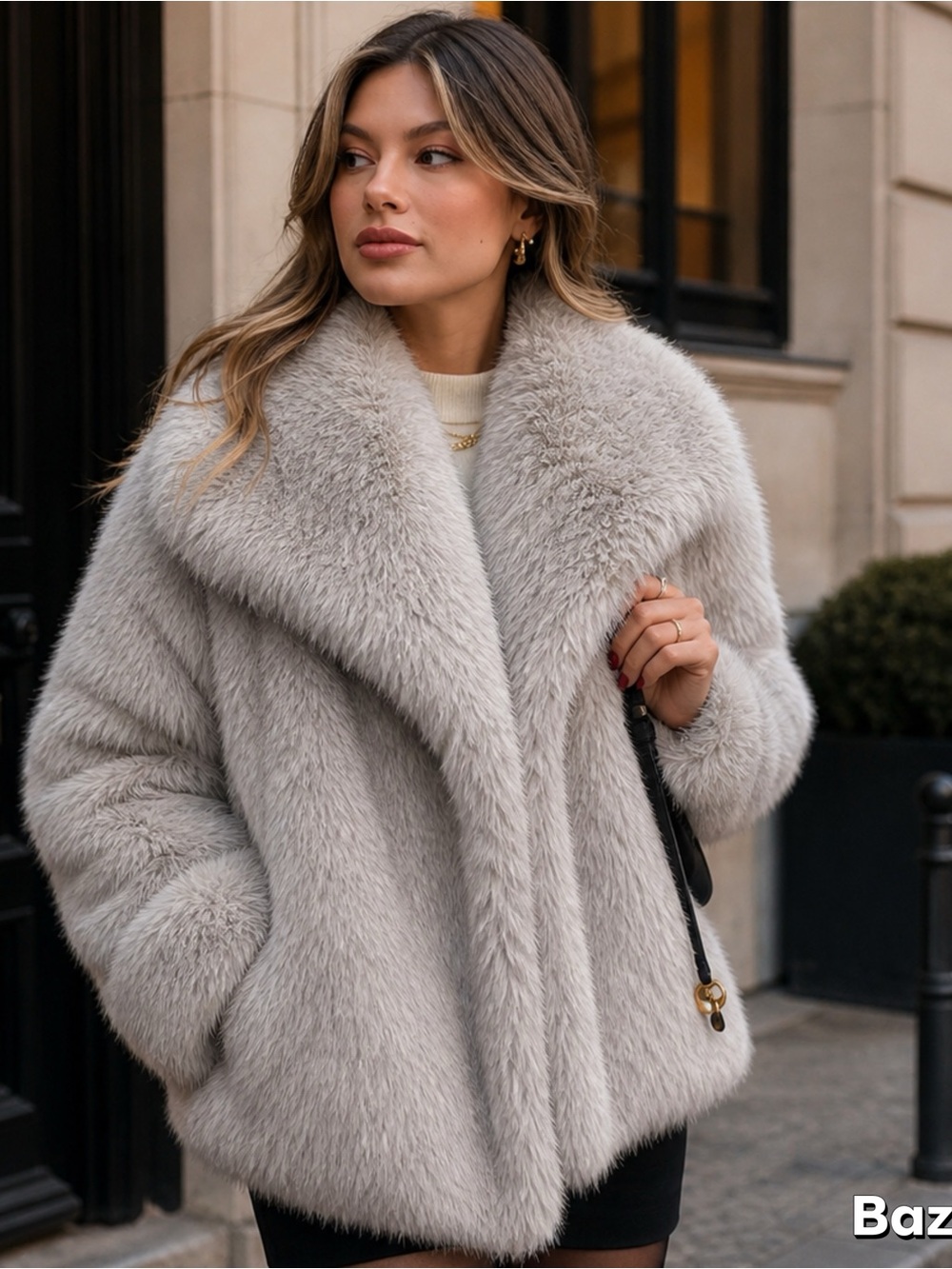 Sz S Gradient Gray/white Luxe Luxury Big Fur Coat Gran Oriente
